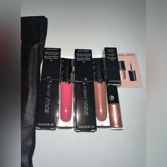 Armani 2pc. Full Size Prisma Glass Lip Gloss Set, Make-up Pouch, Eye Tint #44 - Picture 13 of 17